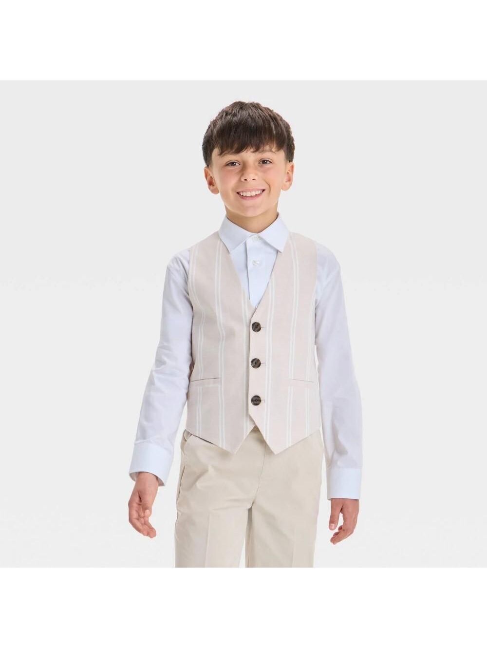 Boys' Striped Suit Vest - Cat & Jack™ Beige 6: V Neck, Button Down